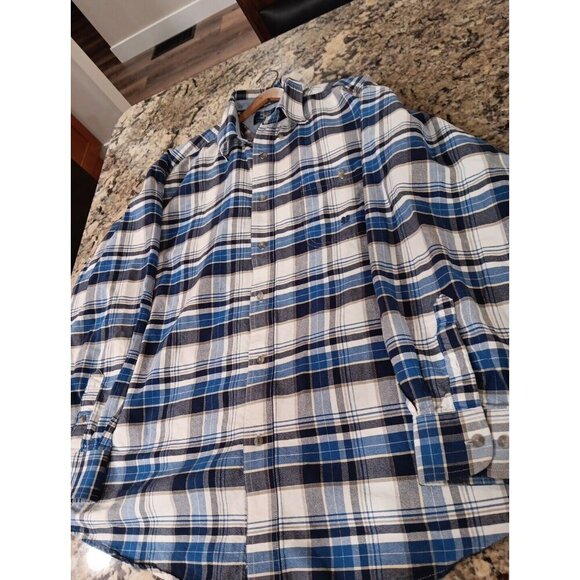 XXL Wrangler Twenty X Plaid T-Shirt Blue White Button Up Casual Dress Shirt NICE - Picture 9 of 11